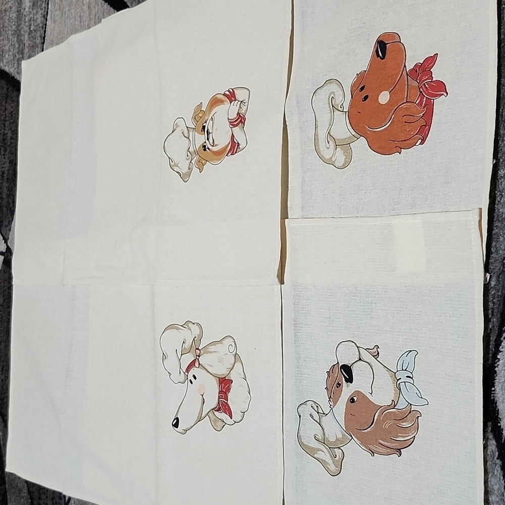 VINTAGE LTD. DOG CHEF COTTON BEIGE 4 PIECE TOWEL SET 13.5"X23"
